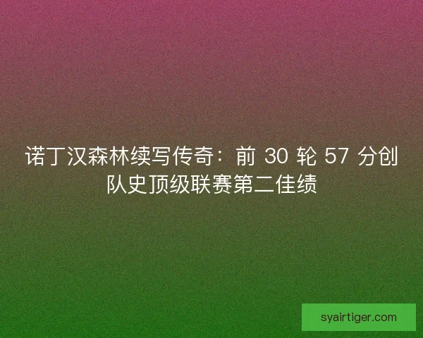 诺丁汉森林续写传奇：前 30 轮 57 分创队史顶级联赛第二佳绩